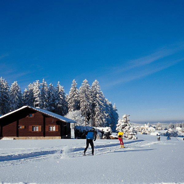 Blockhaus mit Loipe